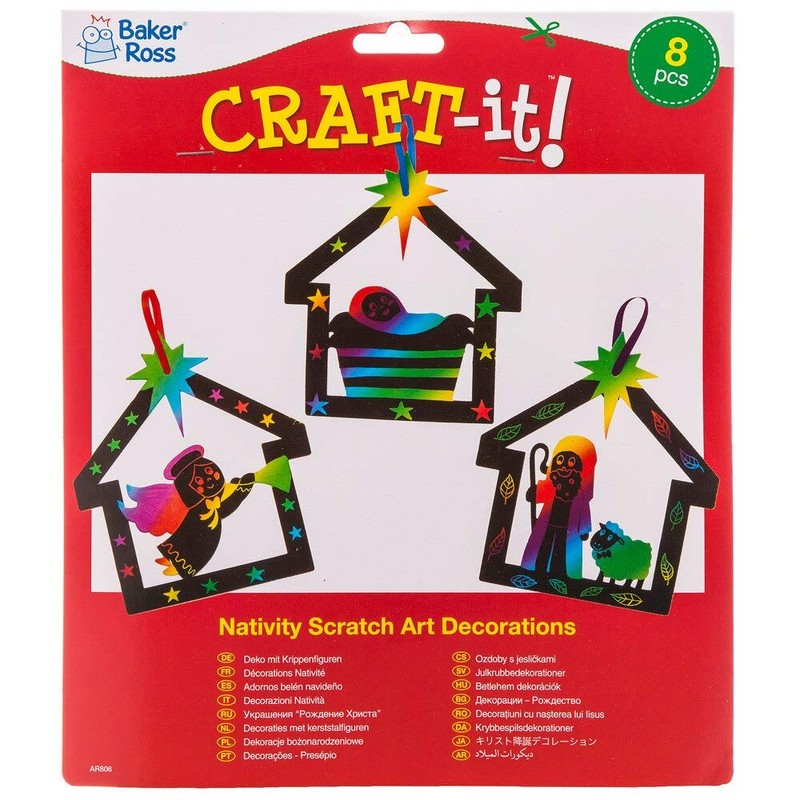 Baker Ross AR806 Nativity Scratch Art (Pack of 8) for