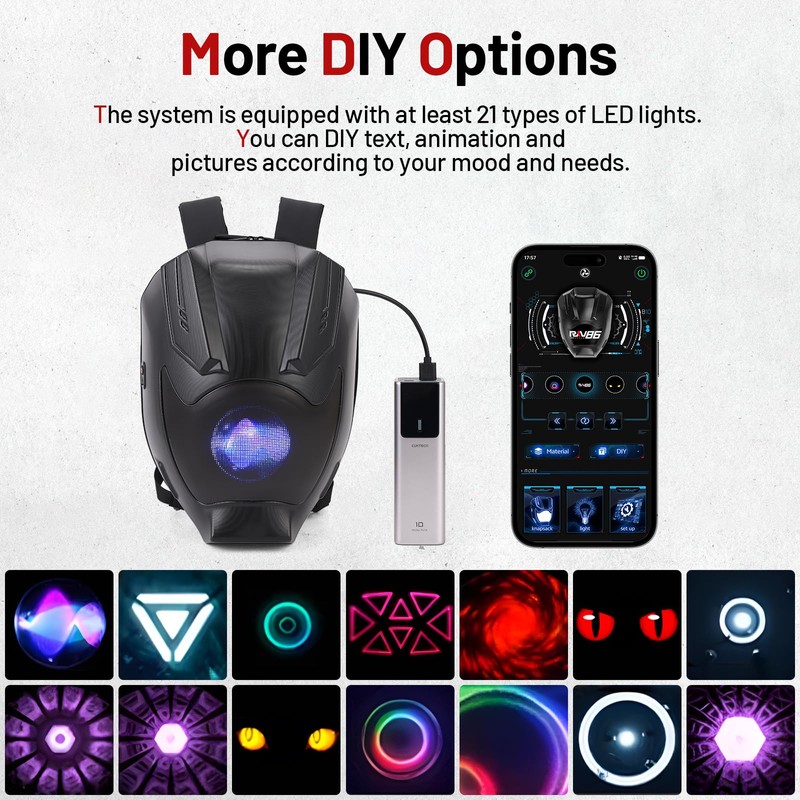 RKV86 Motorcycle Backpack for Men LED Backpack, DIY Programming GIFs,
