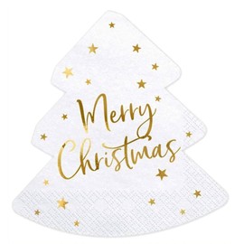 Pack of 20 Napkins Christmas Tree Merry Christmas Napkins White Gold in the Shape of Christmas Tree Decoration Christmas Party Christmas Decoration