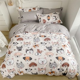 Koudi Dog Animal Motif Bed Linen 140 x 200 cm Children's Brown Grey Dachshund Dog Pattern Duvet Cover Dachshund Dog Children's Bedding Set Reversible Motif Microfibre Boys Bedding with Pillowcase 70 x