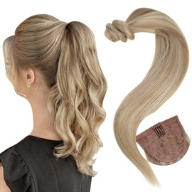 Easyouth #16P22 Real Hair Ponytail Extensions, Colour Golden Blonde Mix Medium Blonde, 12 Inches, 70 g, Clip-In Braid Extensions, Ponytail