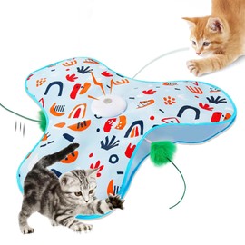 Interactive Cat Toy for Indoor Cats Electric Cat Toys with Moving Feather Mouse Squeaky Automatic Cat Toy Hide and Seek Simulated Hunting USB Rechargeable