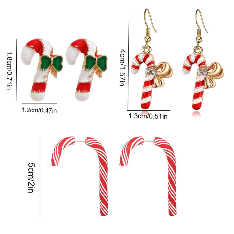 3 Pairs Christmas Candy Earrings for Women Candy Cane Enamel