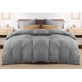 REHAN & CO Single Duvet Cover Sets – Soft Brushed Microfiber Bedding – Plain Quilt Cover With Pillow Cases (Silver Grey)
