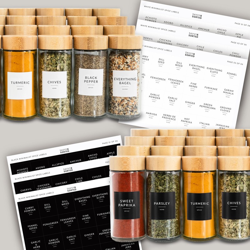 Glass Spice Jars with Label, 24PK Round Bamboo Spice Jar