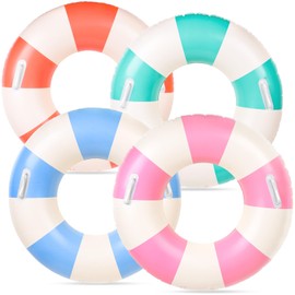 FYSUIMU 4Pcs Inflatable Pool Float with Handle 4 Colors Classic Striped Swim Rings Swimming Pool Tubes for Adults Teens Summer Beach Bachelorette Party, 30 x 14 Inch