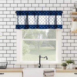 Anchor Valance Curtain, Nautical Theme Navy Blue White Anchor Sea Life Adventure Print Blackout Short Window Treatment for Kids Bedroom Living Room Kitchen, 54x18in