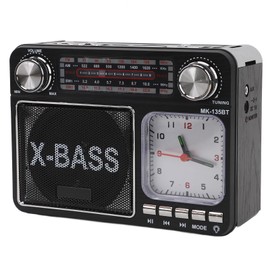 Radio BT Portátil de Estilo Retro,Radio AM FM SW Recargable por USB con Reloj Ligero,Radio BT Inalámbrica de Estilo Retro (Enchufe estadounidense)