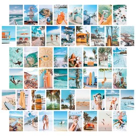 TAOLIN QING Beach Wall Collage Kit Aesthetic Pictures, 50 Pcs 4x6 Inch, Summer Beachy Room Decor Collage Print Kit, Cute Bedroom Decor for Teen Girls (Beach)