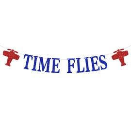 Glitter TIME FLIES Banner, Airplane First Birthday, Happy Birthday/Adventure Themed Boys Girls 1st 2nd 3rd Birthday Party Decorations