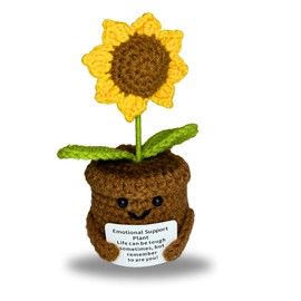 SACHPER Pickle Buddies Positive Harming Classic Sunflower, Handmade Emotional Support Crochet, Emotional Support Plush, Stuffed Positive Crochet Flower