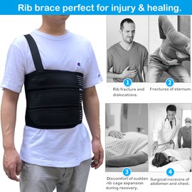 Rib Belt Chest Binder for Broken Injury Ribs, Elastic Rib Brace Compression Support to Reduce Rib Cage Pain, Fractured, Dislocated and Post-Surgery Ribs (L (33" to 43"))