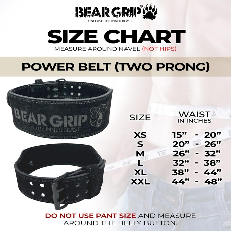 BEAR GRIP - Premium Suede Double Prong Weight Lifting Belt
