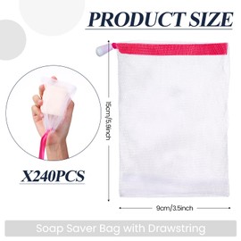 Hushee 240 Pcs Soap Bag Handmade Soap Bubble Mesh Bags Exfoliating Soap Saver Pouch with Drawstring for Foaming and Drying Soft for Shower Body Facial Cleaning Tool Easy to Bubble and Store Soap