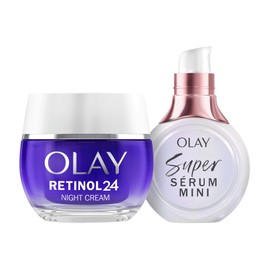 Olay Power of Smoothness: Super Serum, Vitamin C Serum for Face, with Niacinamide, Collagen Peptide 30ml + Retinol 24 Night Cream Face Moisturiser 50ml, Anti-Ageing, Brightening and Overnight Renewal