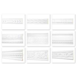 HEXIM Perfect 2 Metre Flat Profiles, Large Selection, Series 2 (AC263-25 x 10 mm), Stucco Profile Made of PU Patterned, White, Shockproof, Flat Strip, Decorative Wall Strip, Decorative Profiles