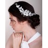 Chargances Handmade Wedding Pearl Beaded Hair Comb Bridal Silver Leaf