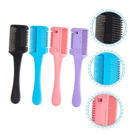 BIUDECO 4pcs Double-sided Hair Thinner Comb Women Hair Trimming Styling Tools Convenient for Thinning and Sectioning Includes Black Blue Pink and Purple Combs