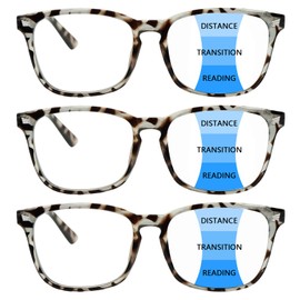 Sumkyle 3 Pack Progressive Multifocal Reading Glasses for Women Men Blue Light Blocking Computer Glasses Spring Hinge Readers(3 pack leopard, 4.00)