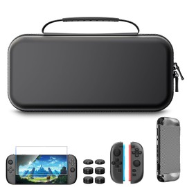 Switch 2 Case, HEYSTOP 4 in 1 Switch 2 Docks, Cover + Switch, 2 Glass Film + Thumb Cap, 2 Switches, Shock Absorption, Waterproof, Large Capacity, Stores Soft, Cables, Earphones, Etc., Convenient to