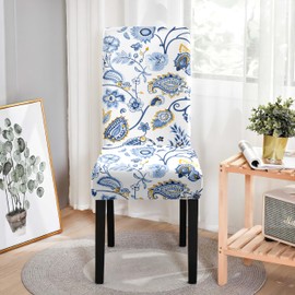 Lalluxy Stretchy Parson Chair Slipcovers for Dining Room Chair seat Covers Chair Protectors for Party Pet Protection Universal Fit Soft Polyester (Set of 6, Blue Flowers III)
