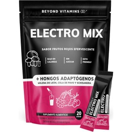 Electrolitos Con Hongos Adaptógenos Sin Azúcar En Polvo Beyond Vitamins Hidratación Baja en Calorías, apto dieta Keto Sabor fresco y vibrante para una recuperación increíble 20 sticks individuales (20 Sticks, Frutos Rojos Efervescente (Con Hongos))