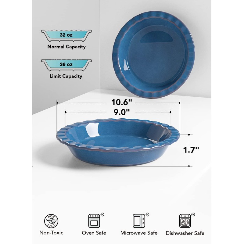 LE TAUCI Ceramic Pie Dish for Baking, 9 Inches Pie