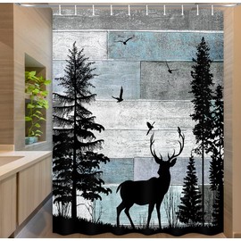 MERCHR Rustic Forest Deer RV Shower Curtain Cabin Farmhouse Country Lodge Bathroom Decor Polyester Fabric Bath Curtain Set with Hooks 60x72 Inches