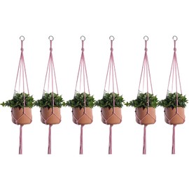 ELANE 6PCS Macrame Plant Hanger Indoor Hanging Planter Basket Decorative Tassels Flower Pot Holder for Indoor Outdoor Home Decor(6Pcs Pink)