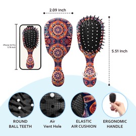 Miwasion Mini Hair Brush,Cute Detangling Travel Brush,Ultra-Soft Bristles Glide Through Tangles with Ease,Ease for Girls,Kids,Women,Men,Wet & Dry All Hair Types (X20-Orange Bohemian)