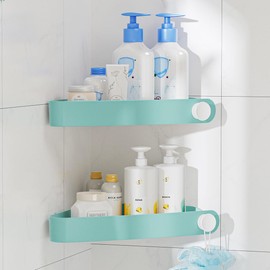 Sotfamily Plastic Shower Caddy Corner (For 90° Only), 2 Pack Adhesive Corner Shower Shelves for Bathroom Organizers and Storage, Turquoise
