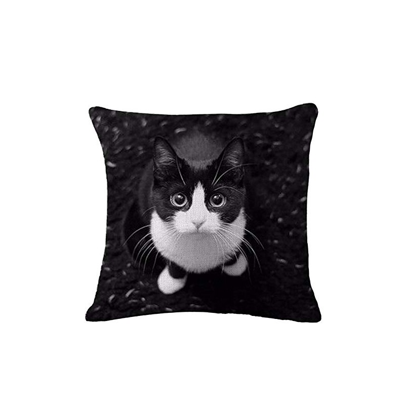 Pengyu Lovely Cat Print Linen Pillow Case Cushion Throw Cover