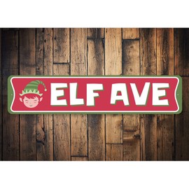 Elf Avenue Holiday Decor, Christmas Aluminum Sign - 3 x 13
