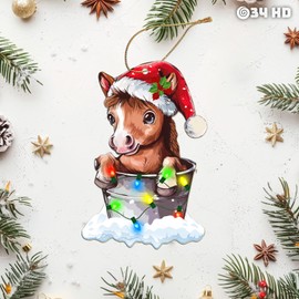 34HD Horse Gifts for Christmas, Cute Horse Christmas Ornament for Trees Wooden 2 Side Printed, Farm Animal Decor, Xmas Birthday Gifts for Horse Lovers Women