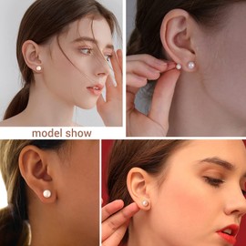 Silver Pearl Earrings for Women 8mm Hypoallergenic Flat Back Silver Earrings Studs Men