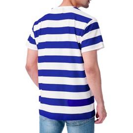 Funny World Blue and White Striped Shirt Men Sailor Costume Crewneck Costton Casual Tee Shirts, Small
