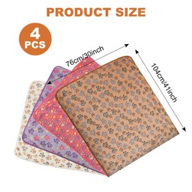 WOPPLXY 4 PCS Washable Dog Blankets - 104 x 76CM Soft Pet Blankets Cat Blankets - Breathable Puppy Blanket with Paw Prints for Small Medium Animal Dog, Cat, Hamster,Rabbit - White Brown Pink Purple