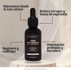 Nuestra Tierra Cosmetica Suero Anti-Arrugas Facial Intensivo con Péptidos Biomiméticos, Células Madre Vegetales y Liposomas, 30ml