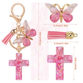MWOOT 2 Pieces Cross Keychains Christian Bible Key Chain Backpack Handbags Pendant for Women or Girls, Pink, beige