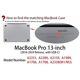 UESWILL Compatible with MacBook Pro 13 inch M2 M1 Case (2016-2024), Model A2338 A2289 A2251 A2159 A1989 A1706 A1708 Touch Bar USB-C, Matte Hard Shell Case Cover, Black