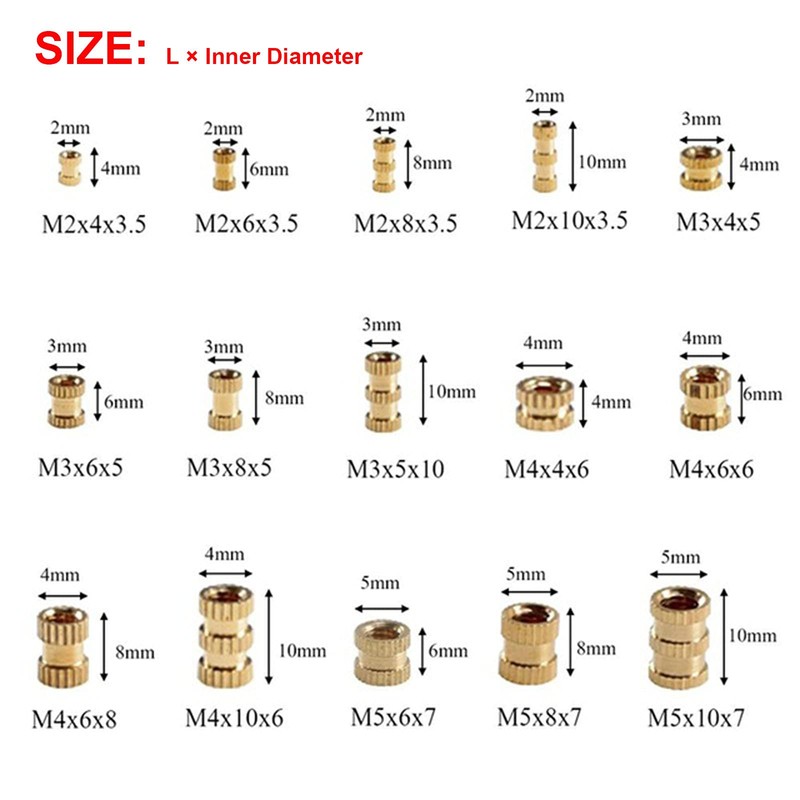 HALJIA 330PCS M2 - M5 Knurled Brass Thread Insert Nut,