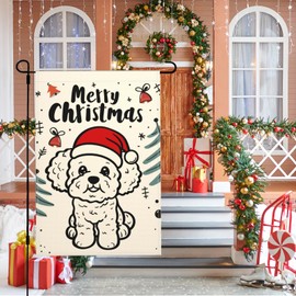 Christmas Garden Flag Bichon Frise Dog Double Sided Vertical Seasonal Winter Outdoor Yard Lawn Decorations 12.5 x 18 Inch