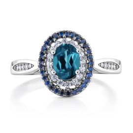 Gem Stone King 925 Sterling Silver London Blue Topaz Ring For Women (1.50 Cttw, Gemstone Birthstone, Oval 7X5MM, Available In Size 5,6,7,8,9)