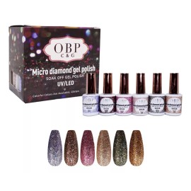 Obp Gama Gel Uv Semipermanente Esmalte Glitter Diamante 6pzs Obp