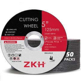 ZKH 5 Inch Cut Off Wheels, 50 Pack Thin Metal & Stainless Steel/INOX Cutting Wheel, Strong & Durable Metal Cutting Disc for Angle Grinder, 5" x 1/24" x 7/8"
