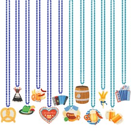 NOVWANG 24 Pcs Oktoberfest Bead Necklaces Beer Mug Blue Bead Necklaces Bulk with Felt Pendant in 12 Classic Styles for Oktoberfest Festivities Family Party Supplies