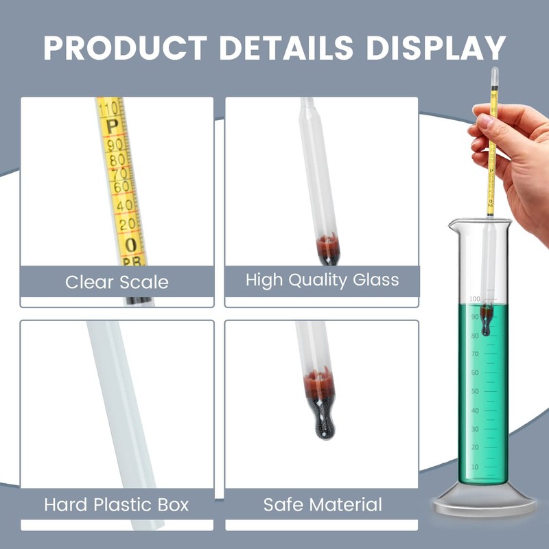 Hydrometer Alcohol 0-200 Proof and Tralle Accurate Alcohol Proof Tester