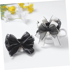 Outanaya Elegant Bow Hair Clip Set Satin Claw Clips for Women Pearl Decorative Hair Barrettes