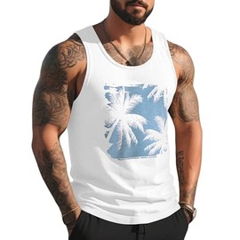 Mens Tank Tops Graphic Running Tank Top Men Muscle Workout Gym Tank Top Mens Beach Tank Tops Casual Tanks for Men Palm Tree Printed Vacation Mens Sleeveless Tee Shirts White Xx-Large