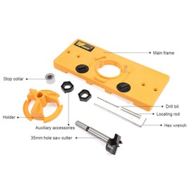 Forstner Drill Set 35mm Hinge Hole Saw Jig Drilling Guide Locator Hole Opener Template & Bit Positioner Tool Tungsten Carbide Woodworking Hinge Hole Cutter with Depth Stop(Yellow)